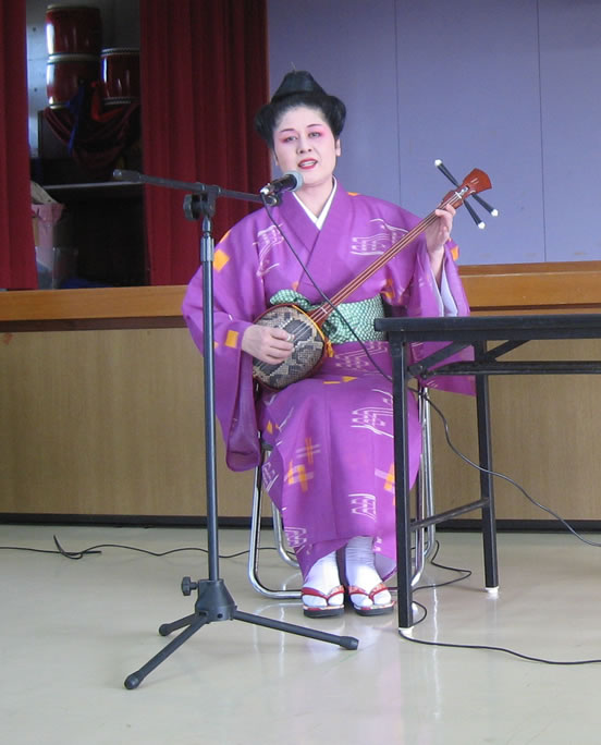 Junko performing in Senaha Town Hall, Yomitan-Mura, Okinawa, December 22, 2009